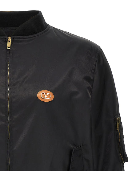 Valentino Garavani Black Polyamide Bomber Jacket