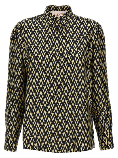 Valentino Garavani Bicolor Silk Blouse in White/Black, IT40