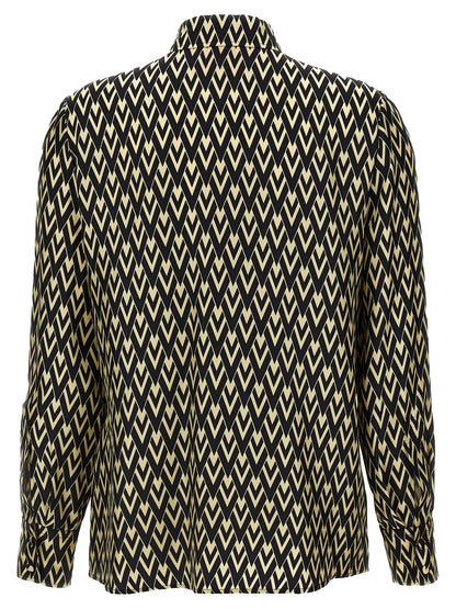 Valentino Garavani Bicolor Silk Blouse in White/Black, IT40