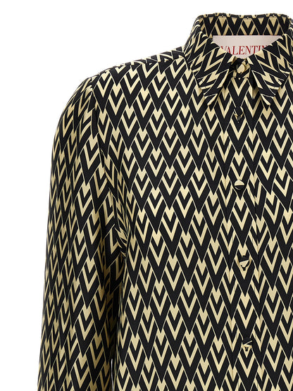 Valentino Garavani Bicolor Silk Blouse in White/Black, IT40