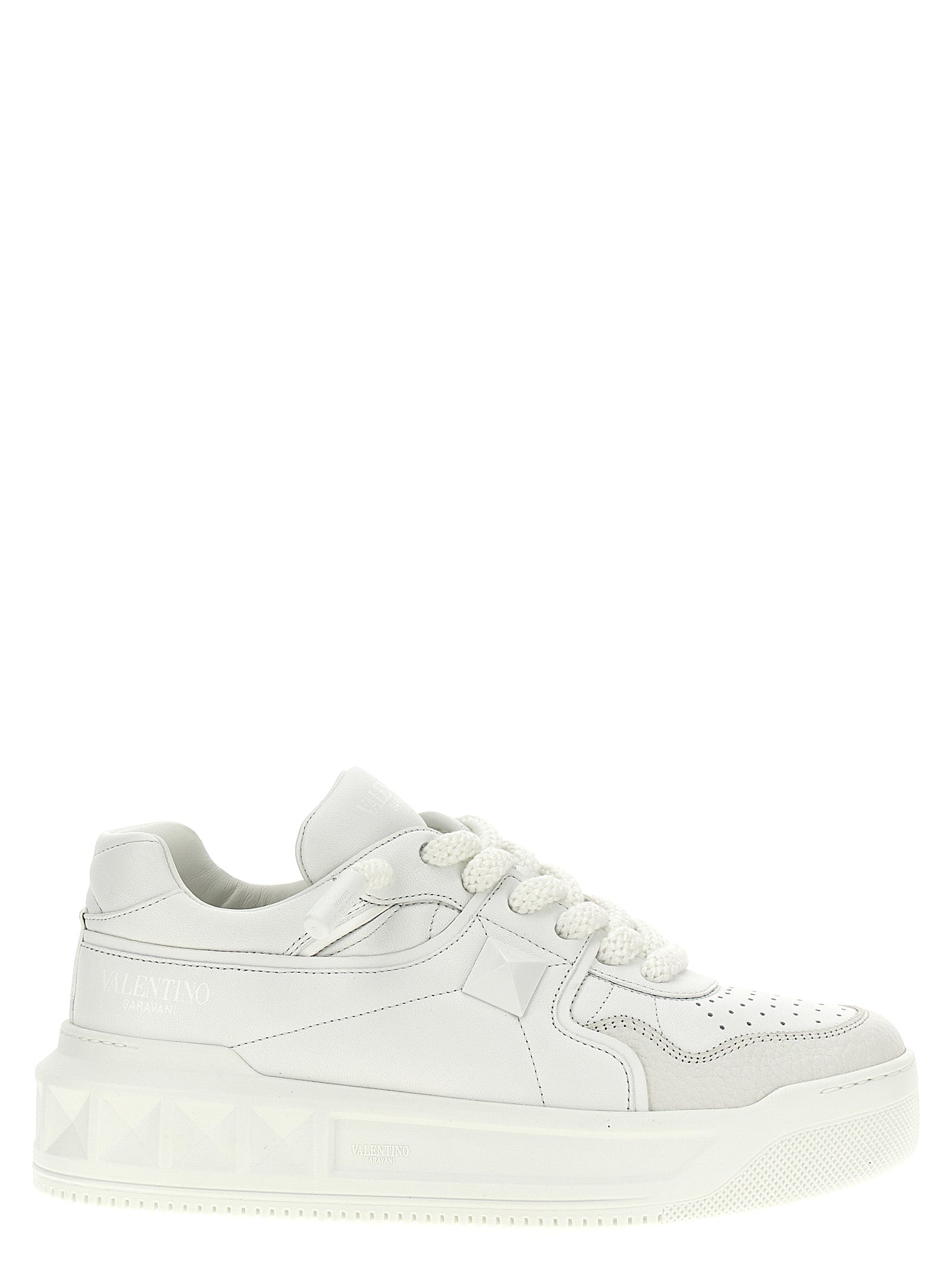 Valentino Garavani White Calfskin Chunky One Stud Sneakers