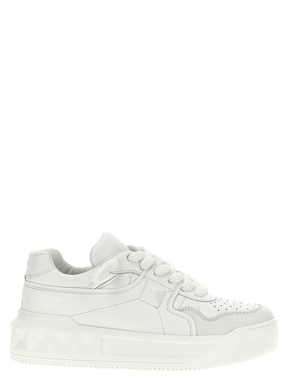 Valentino Garavani White Calfskin Chunky One Stud Sneakers
