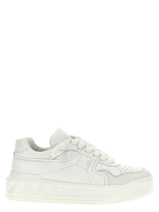 Valentino Garavani White Calfskin Chunky One Stud Sneakers