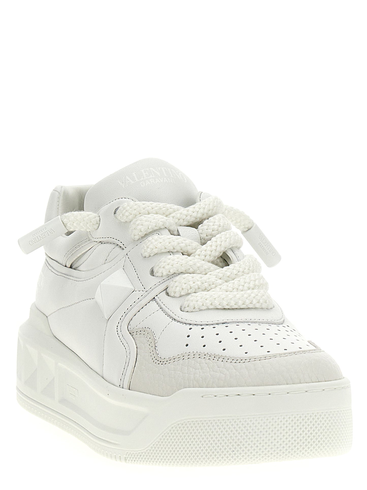 Valentino Garavani White Calfskin Chunky One Stud Sneakers
