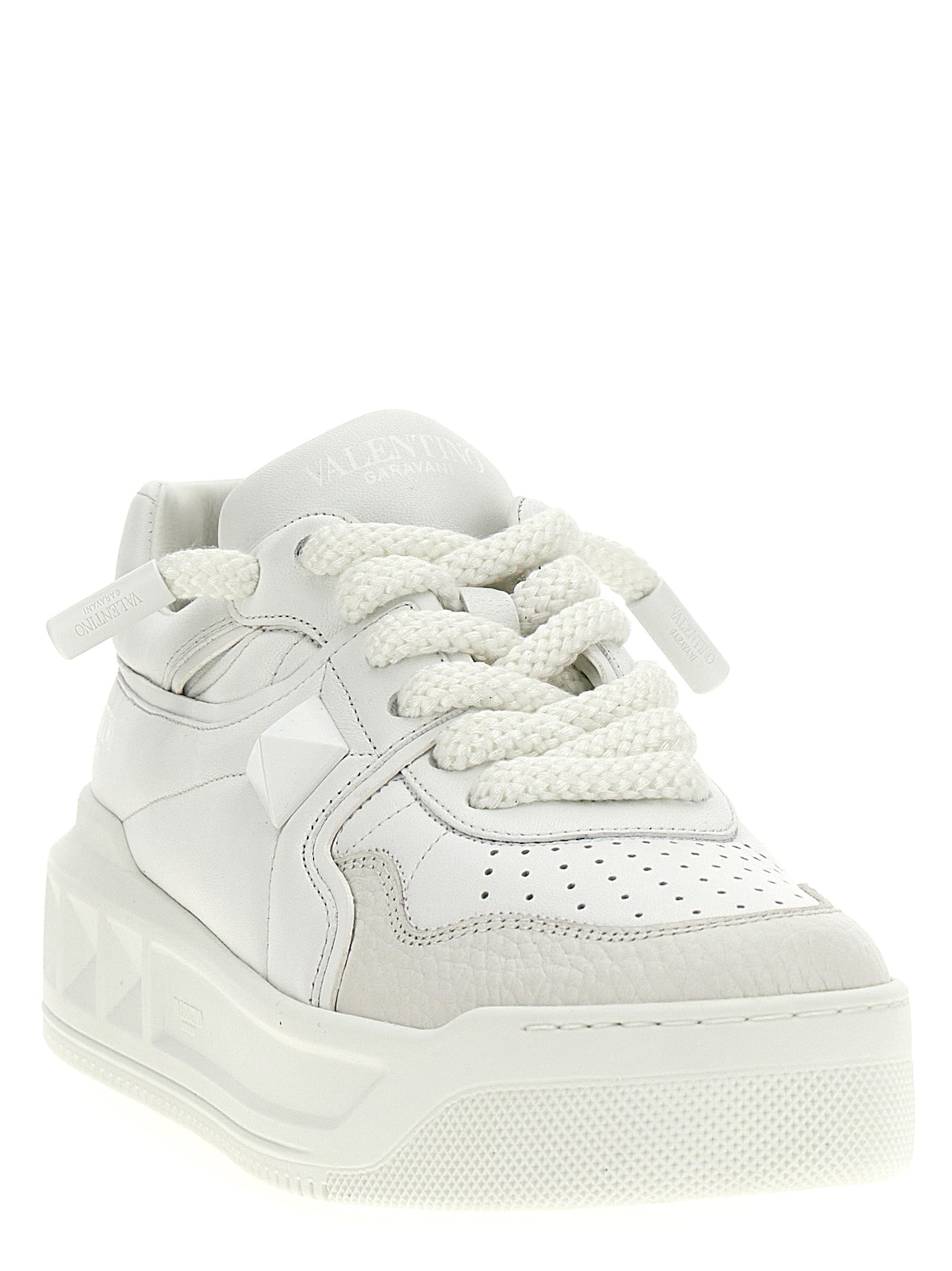Valentino Garavani White Calfskin Chunky One Stud Sneakers