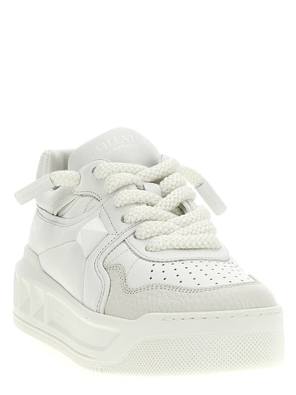 Valentino Garavani White Calfskin Chunky One Stud Sneakers