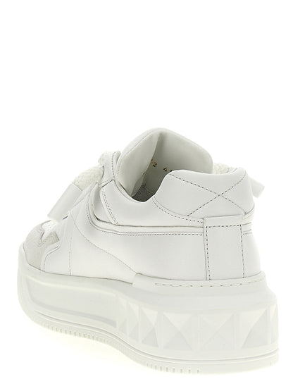 Valentino Garavani White Calfskin Chunky One Stud Sneakers