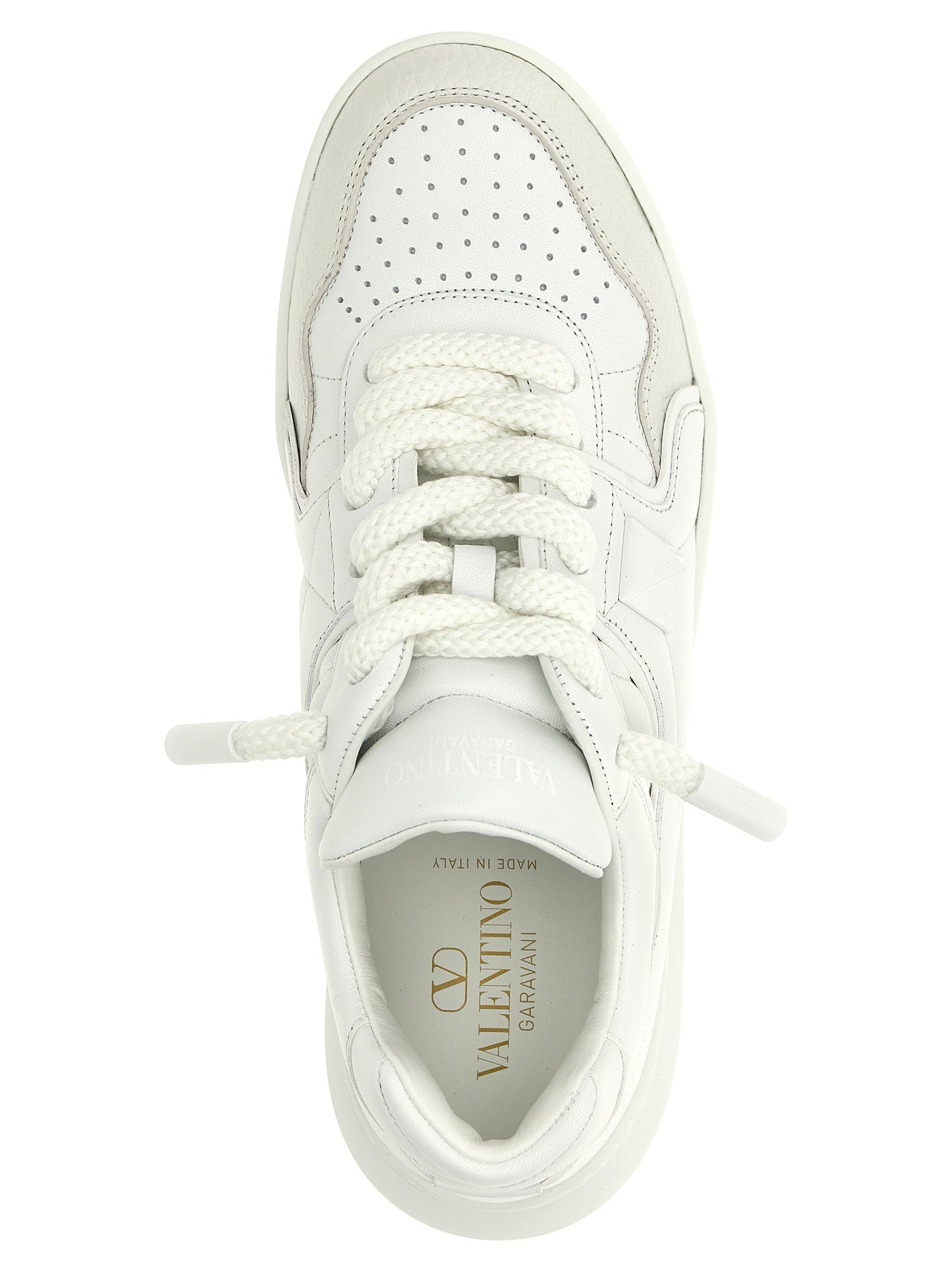 Valentino Garavani White Calfskin Chunky One Stud Sneakers