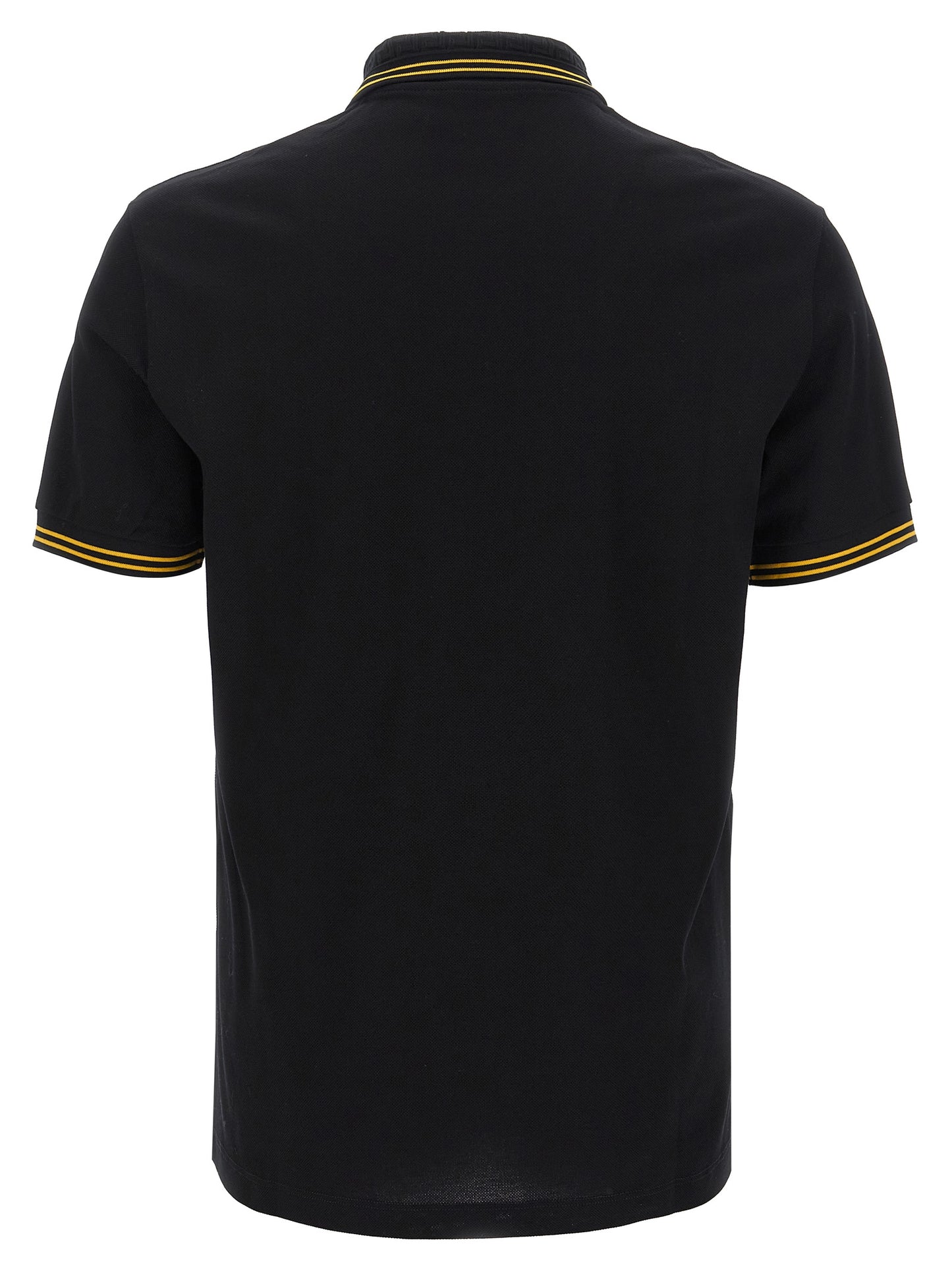 Versace Black Cotton Piqué Polo Shirt with Greek Jacquard Collar and Medusa Logo