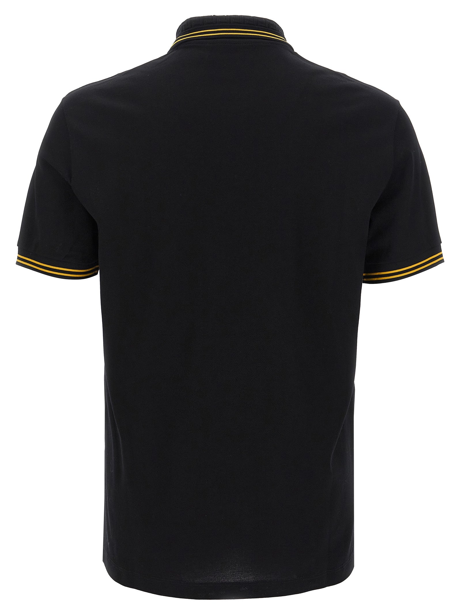 Versace Black Cotton Piqué Polo Shirt with Greek Jacquard Collar and Medusa Logo