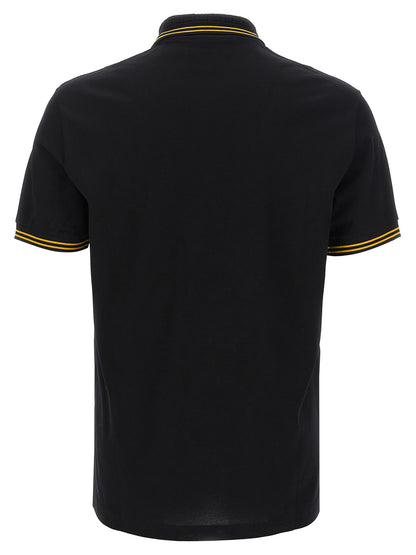 Versace Black Cotton Piqué Polo Shirt with Greek Jacquard Collar and Medusa Logo