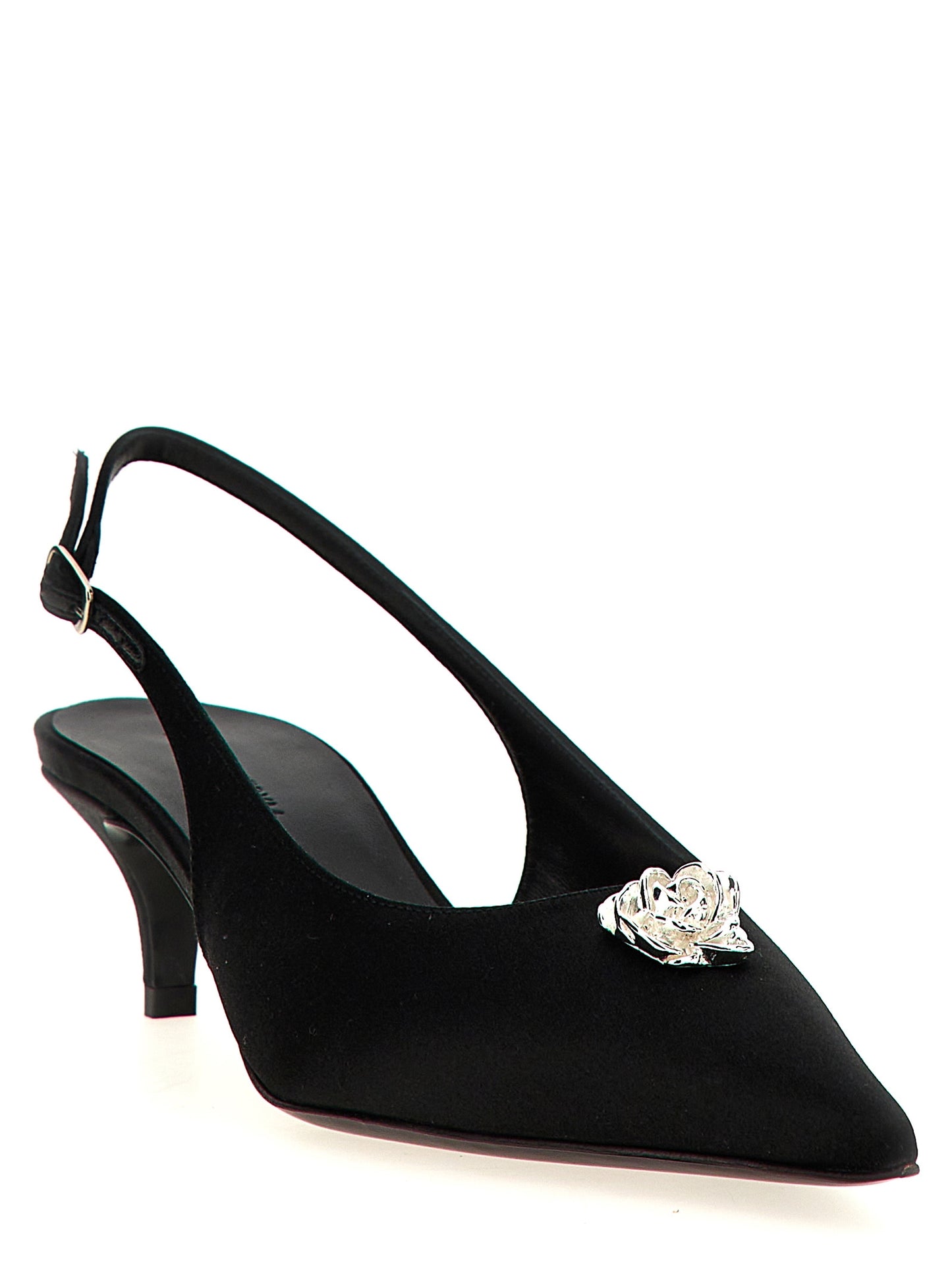 Magda Butrym Black Silk Mid Heel Slingback Pumps