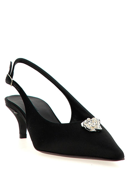 Magda Butrym Black Silk Mid Heel Slingback Pumps