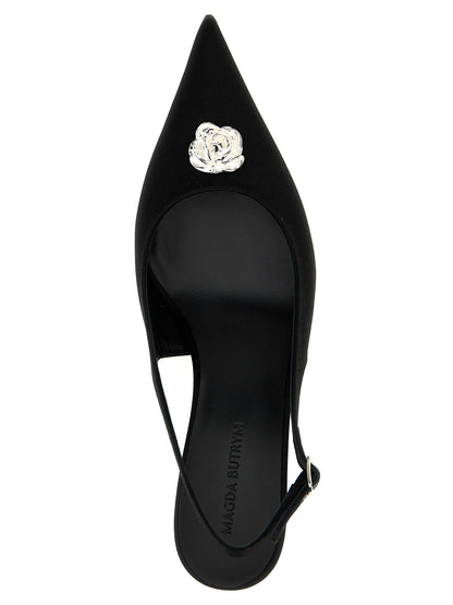Magda Butrym Black Silk Mid Heel Slingback Pumps