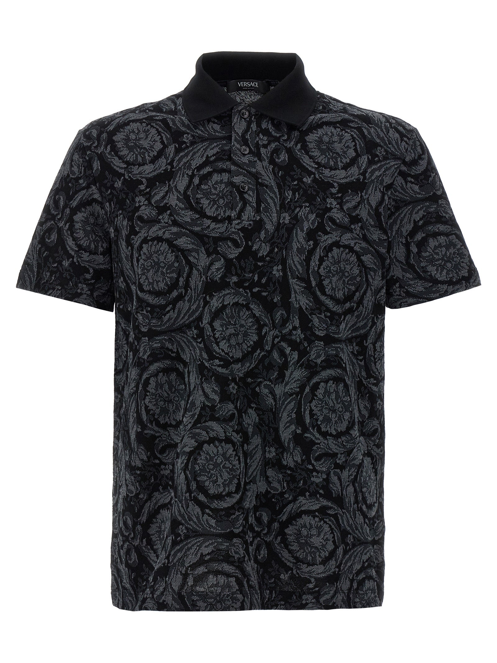 Versace Gray Baroque Jacquard Cotton Polo Shirt