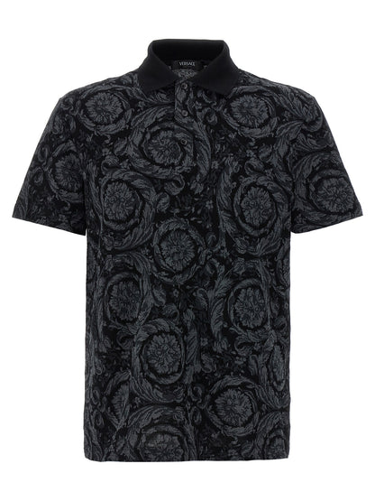 Versace Gray Baroque Jacquard Cotton Polo Shirt
