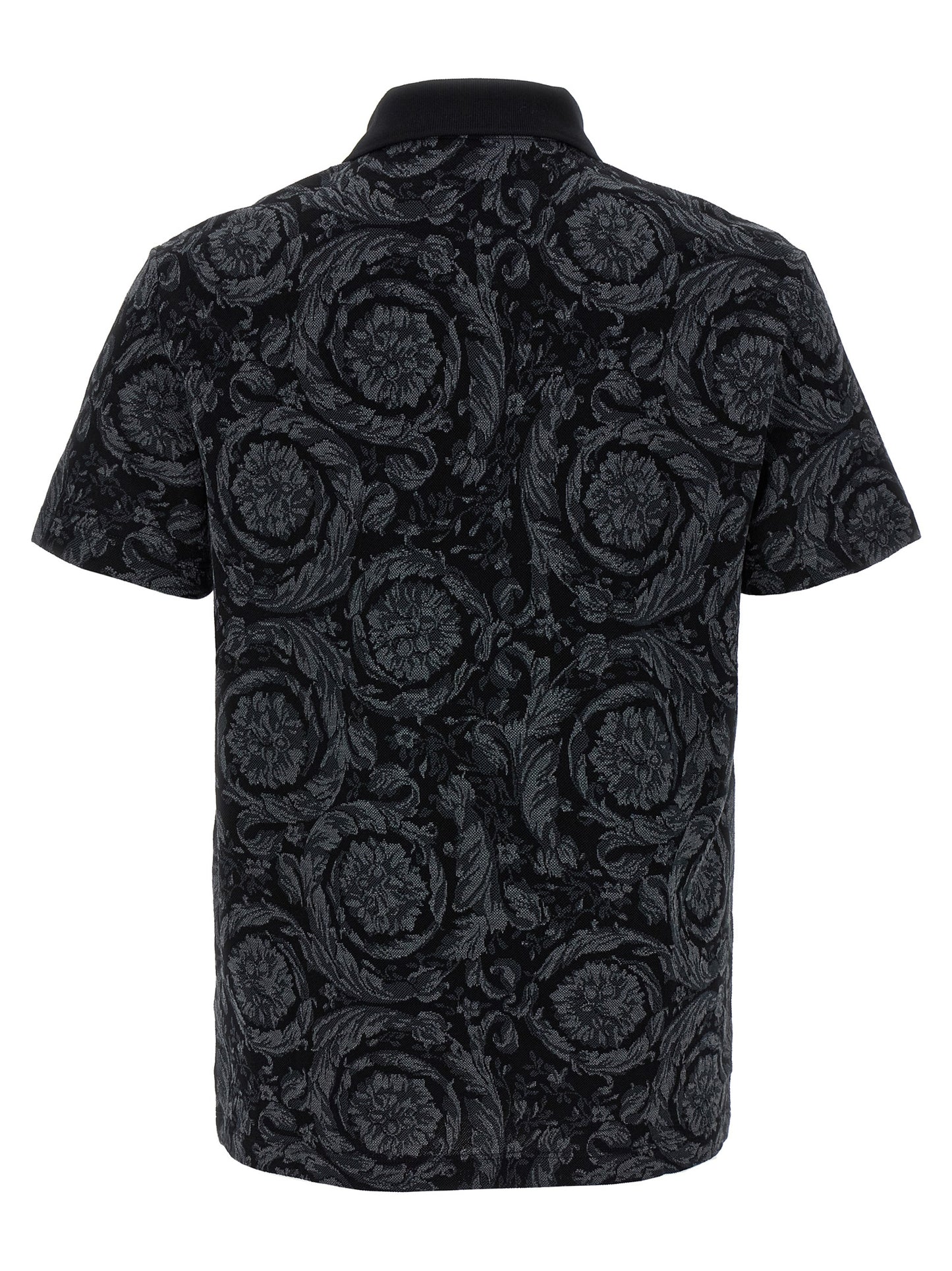 Versace Gray Baroque Jacquard Cotton Polo Shirt