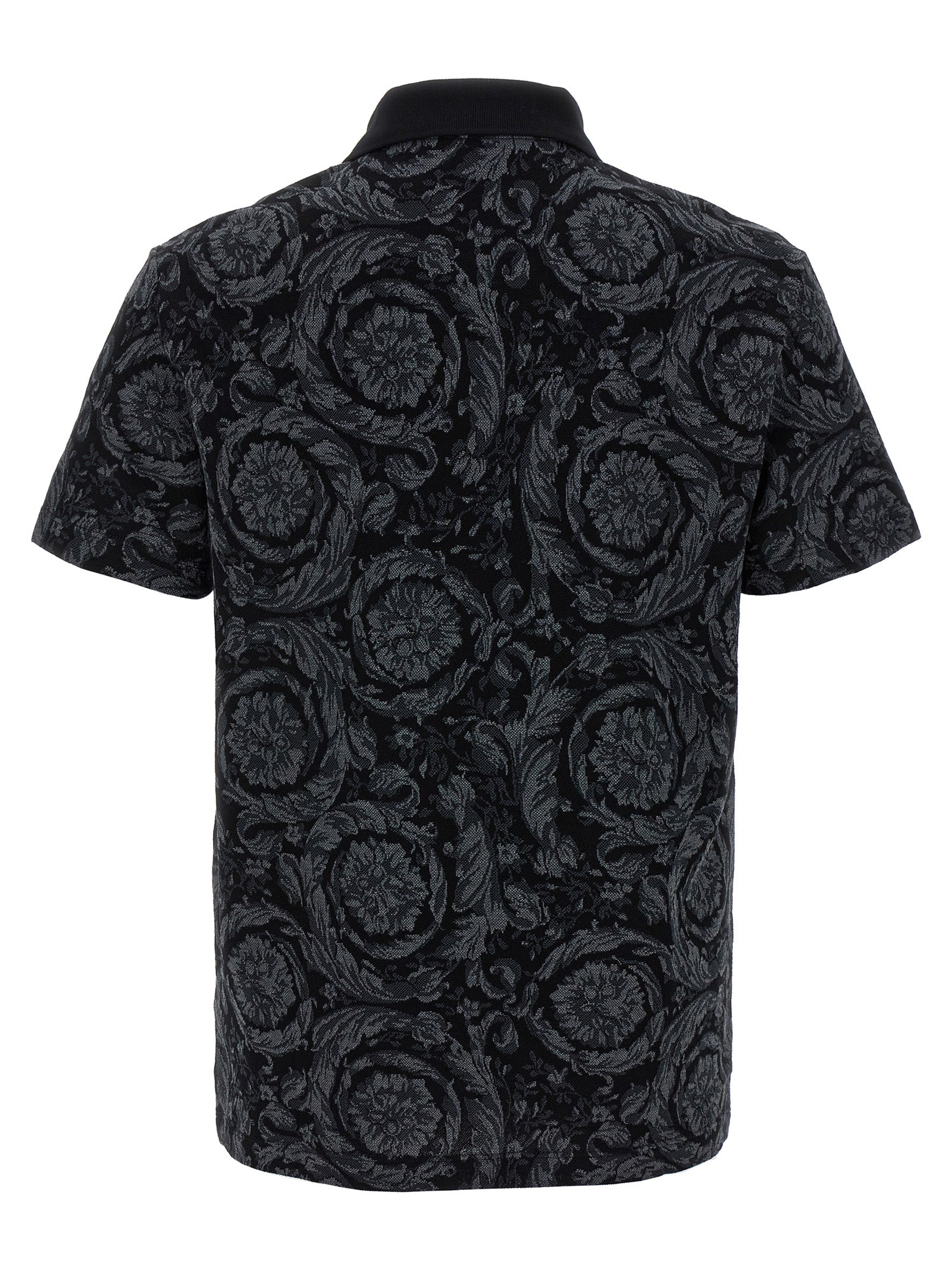 Versace Gray Baroque Jacquard Cotton Polo Shirt