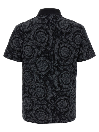 Versace Gray Baroque Jacquard Cotton Polo Shirt