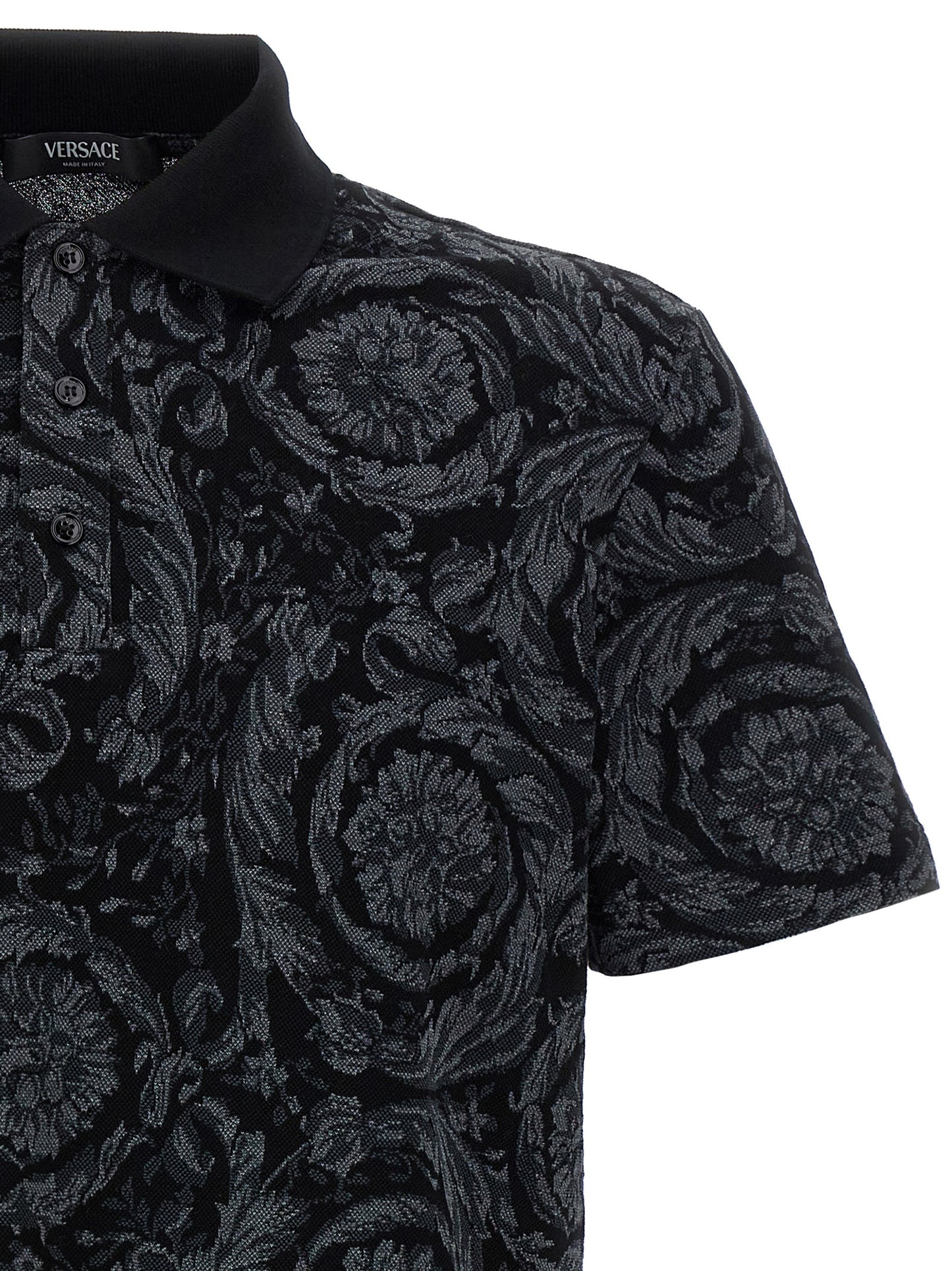 Versace Gray Baroque Jacquard Cotton Polo Shirt