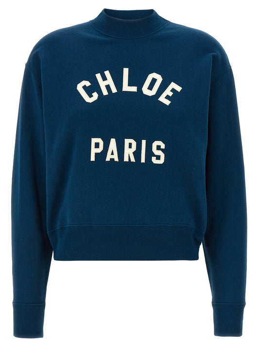 Chloé Blue Cotton Sweatshirt - Mock Neck