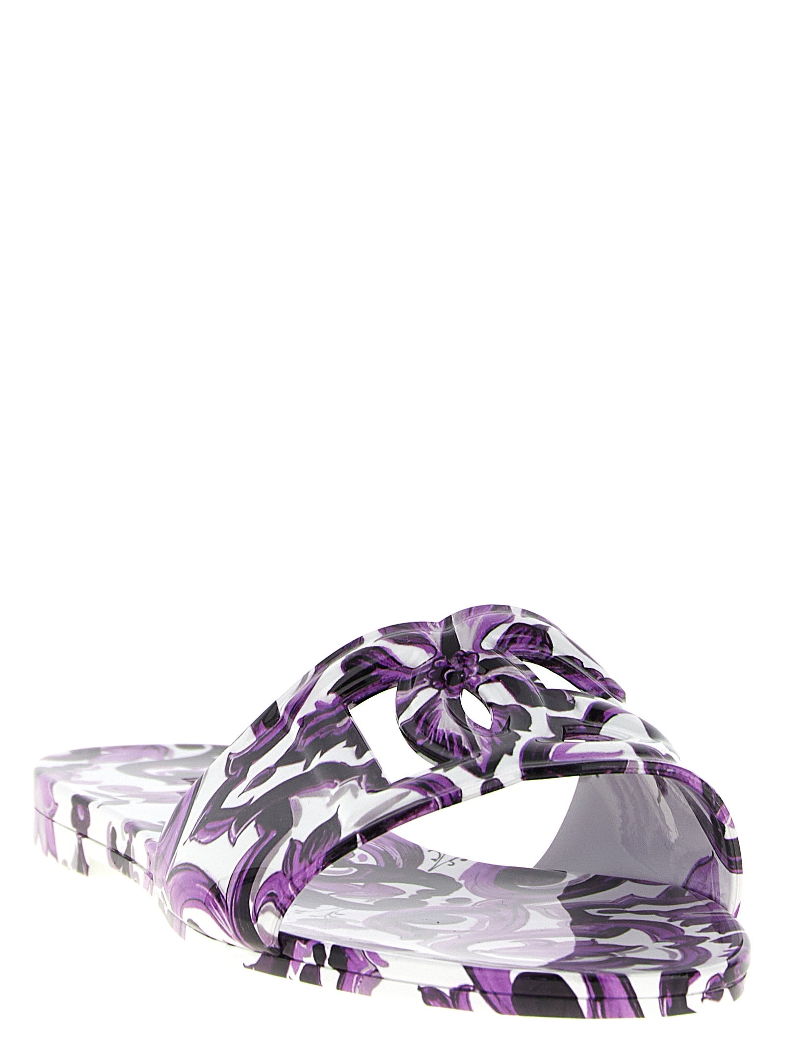 Dolce & Gabbana Majolica Print Purple Plastic Slides - EU36/US6