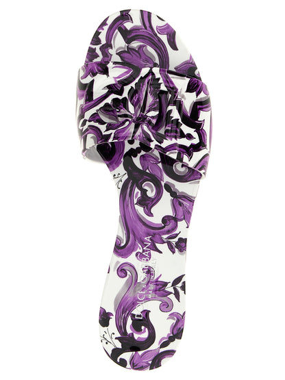 Dolce & Gabbana Majolica Print Purple Plastic Slides - EU36/US6