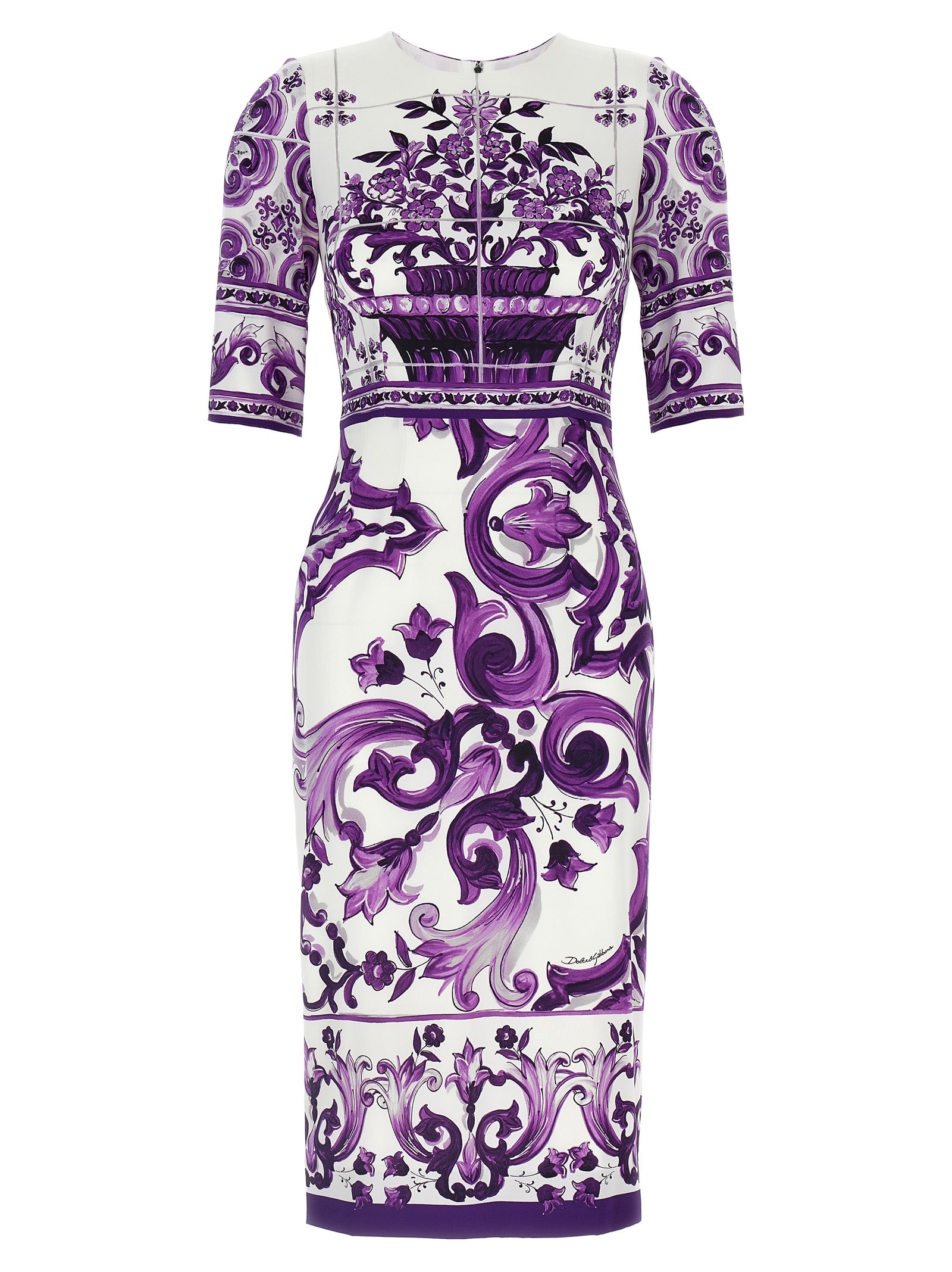 Dolce & Gabbana Purple Silk Midi Dress - Majolica Print