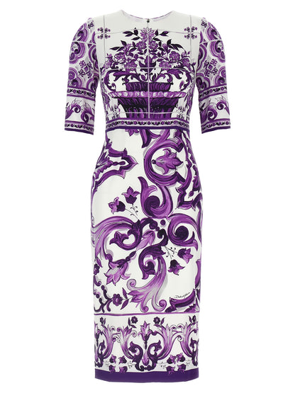 Dolce & Gabbana Purple Silk Midi Dress - Majolica Print