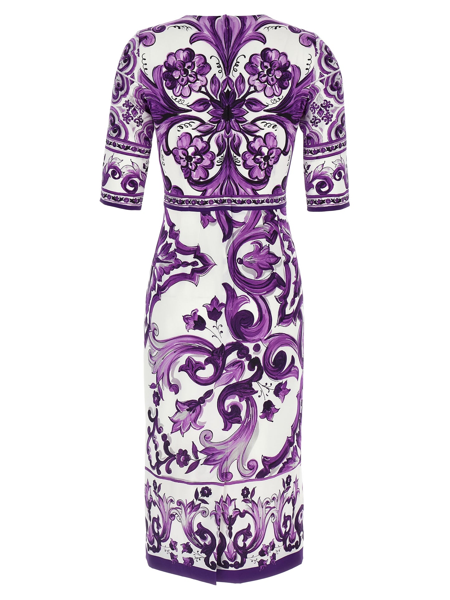 Dolce & Gabbana Purple Silk Midi Dress - Majolica Print
