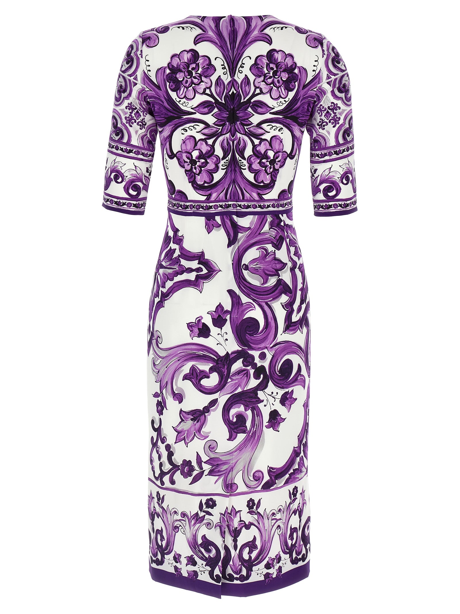 Dolce & Gabbana Purple Silk Midi Dress - Majolica Print