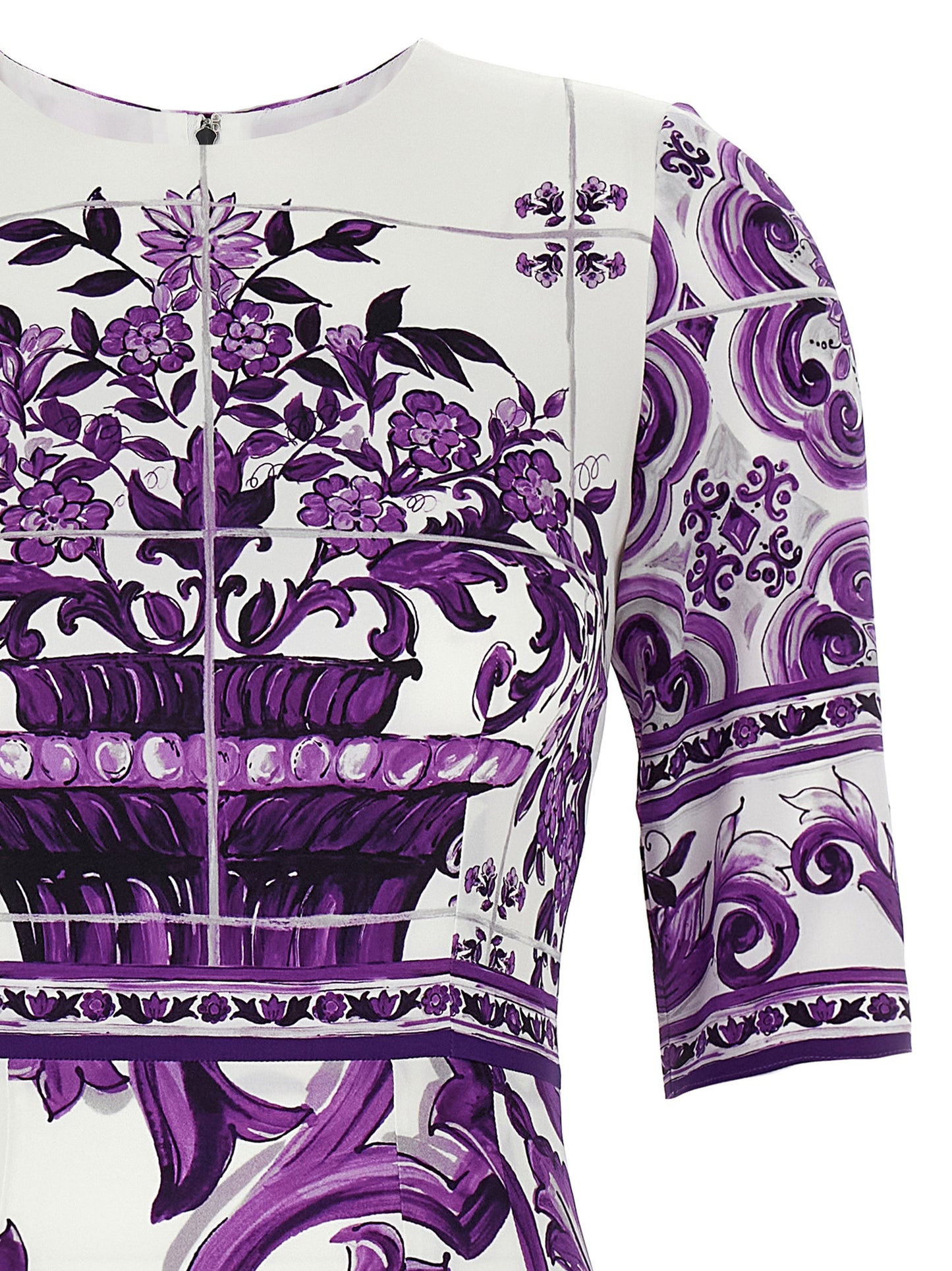 Dolce & Gabbana Purple Silk Midi Dress - Majolica Print