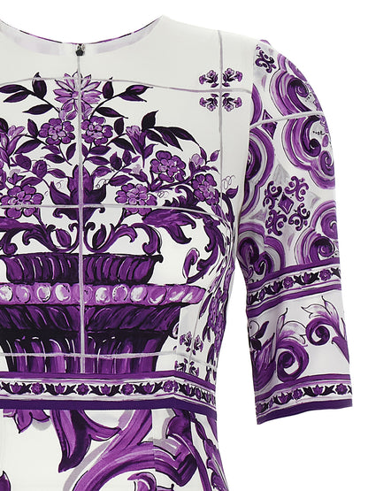 Dolce & Gabbana Purple Silk Midi Dress - Majolica Print
