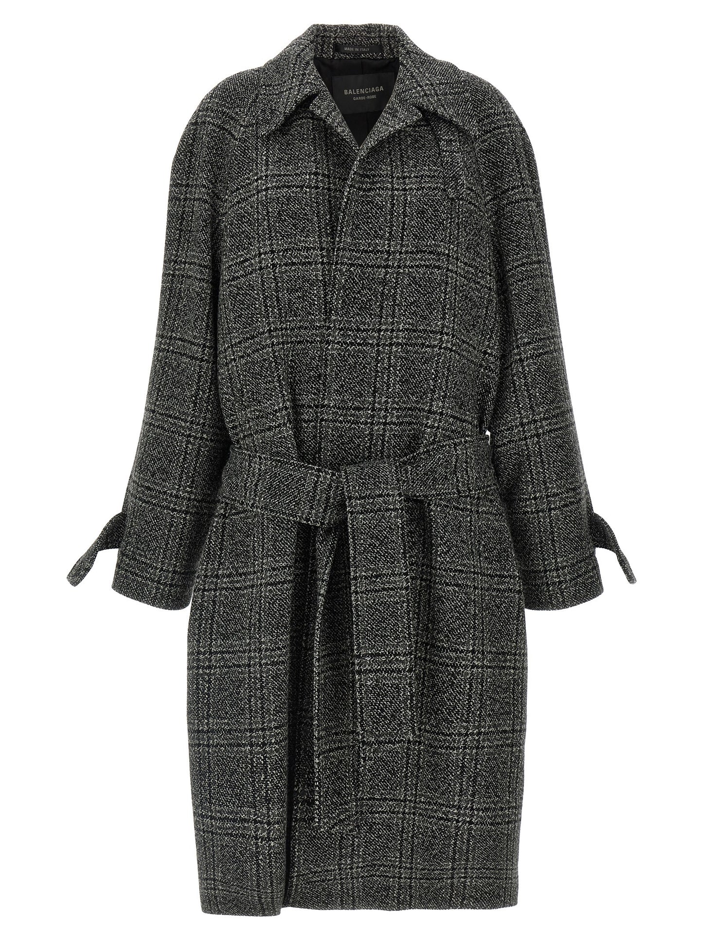 Balenciaga One Layer Vintage Wool Check Coat - Black