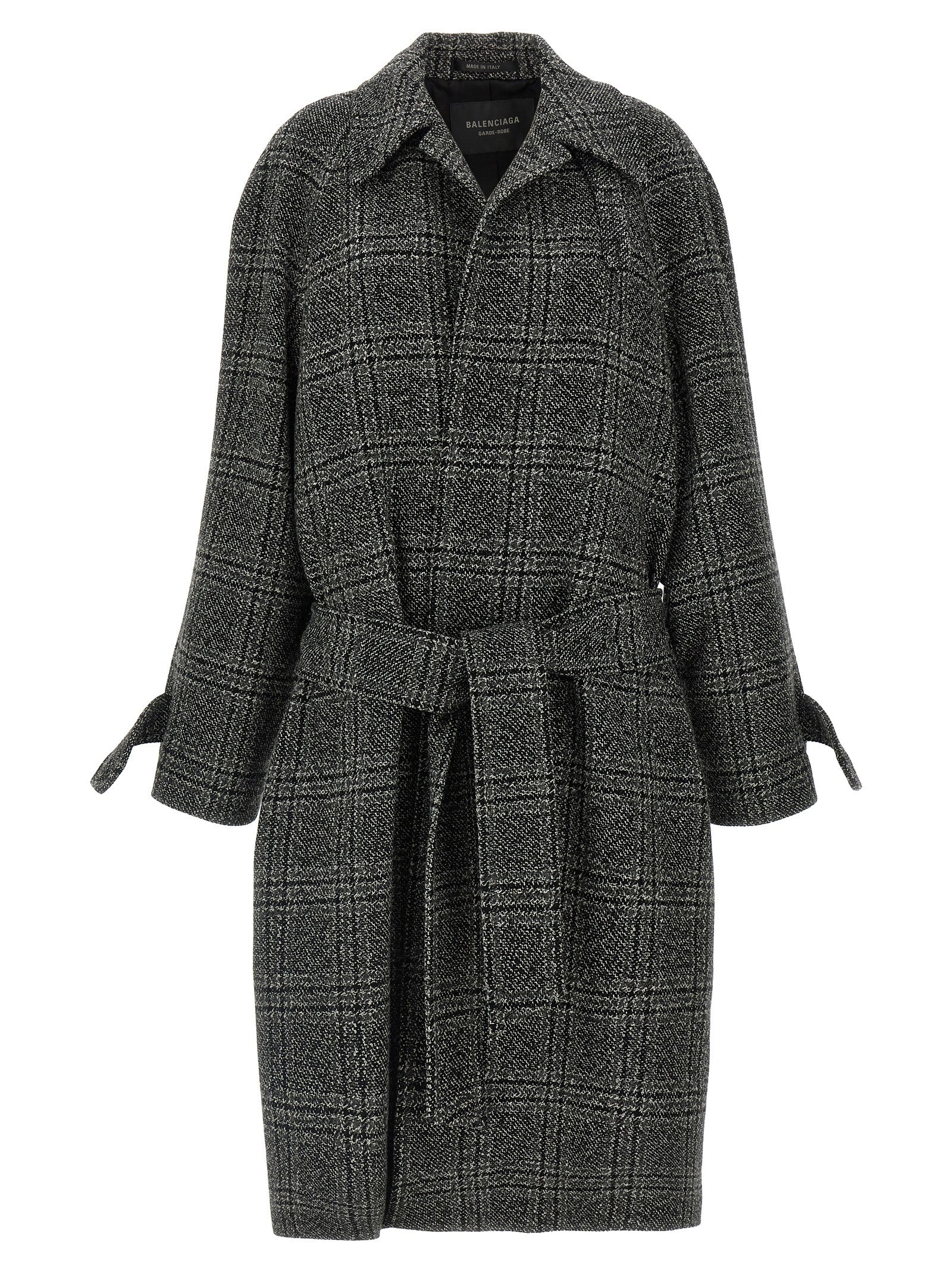 Balenciaga One Layer Vintage Wool Check Coat - Black