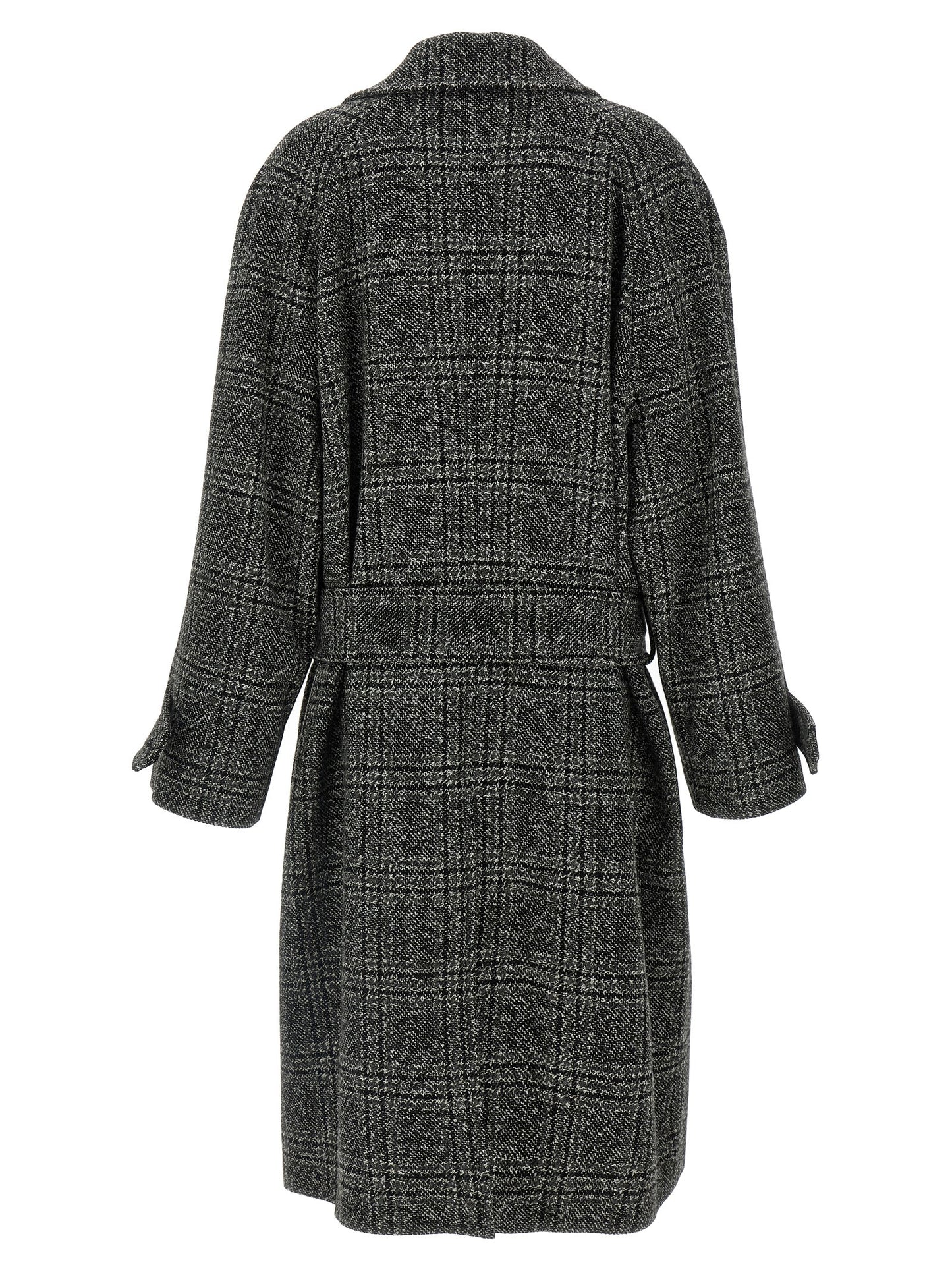 Balenciaga One Layer Vintage Wool Check Coat - Black
