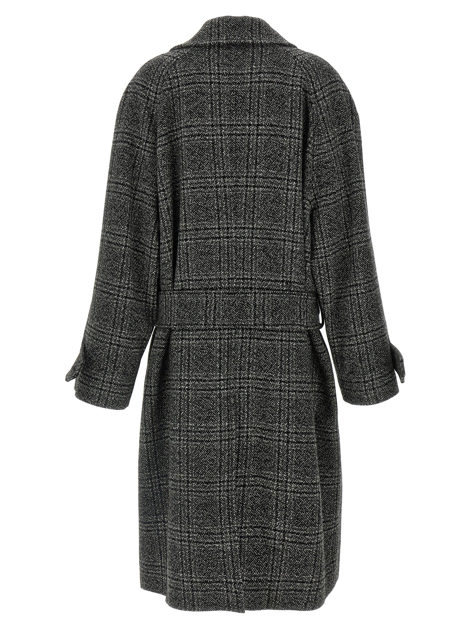 Balenciaga One Layer Vintage Wool Check Coat - Black