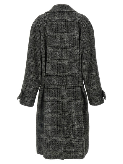 Balenciaga One Layer Vintage Wool Check Coat - Black