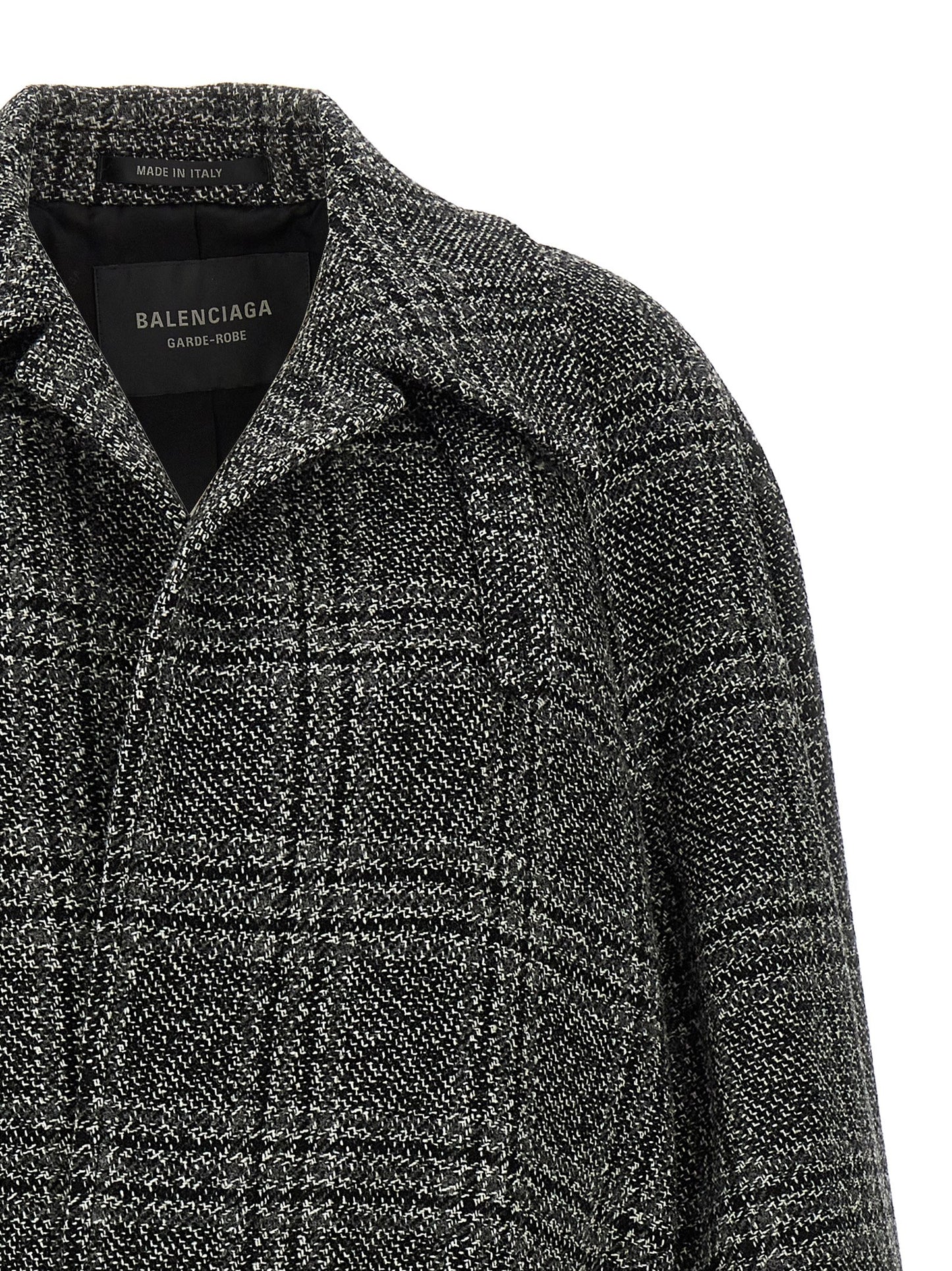Balenciaga One Layer Vintage Wool Check Coat - Black