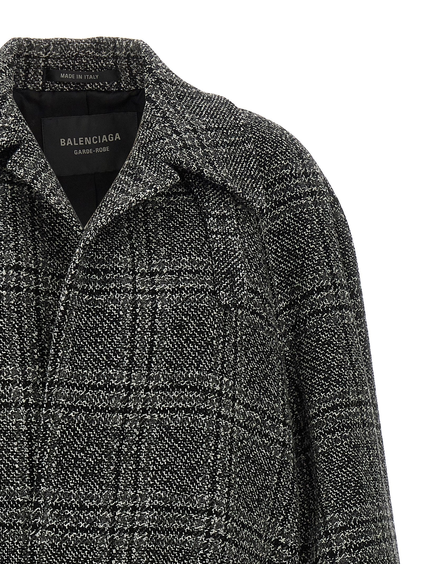 Balenciaga One Layer Vintage Wool Check Coat - Black