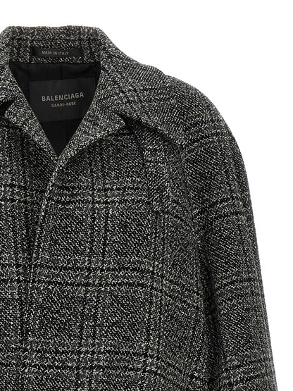 Balenciaga One Layer Vintage Wool Check Coat - Black