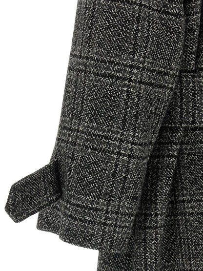 Balenciaga One Layer Vintage Wool Check Coat - Black