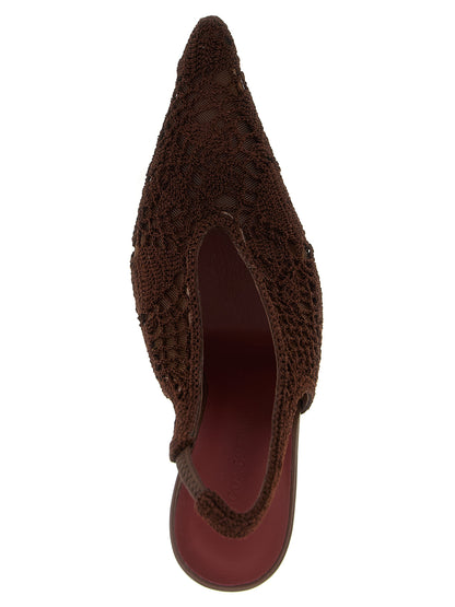 Magda Butrym Brown Crochet Slingback High Heel Pumps