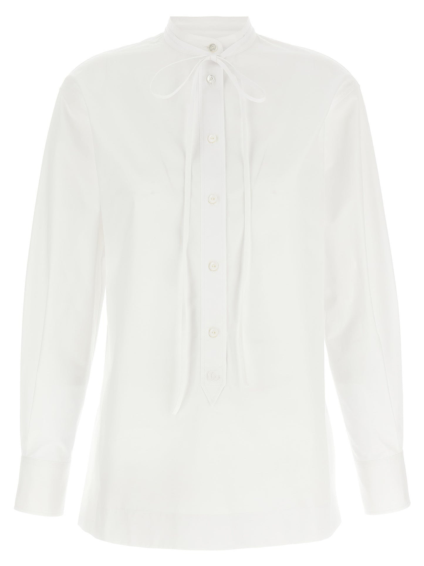 Gucci White Cotton Poplin Blouse with Stripe Collar and Double G Embroidery
