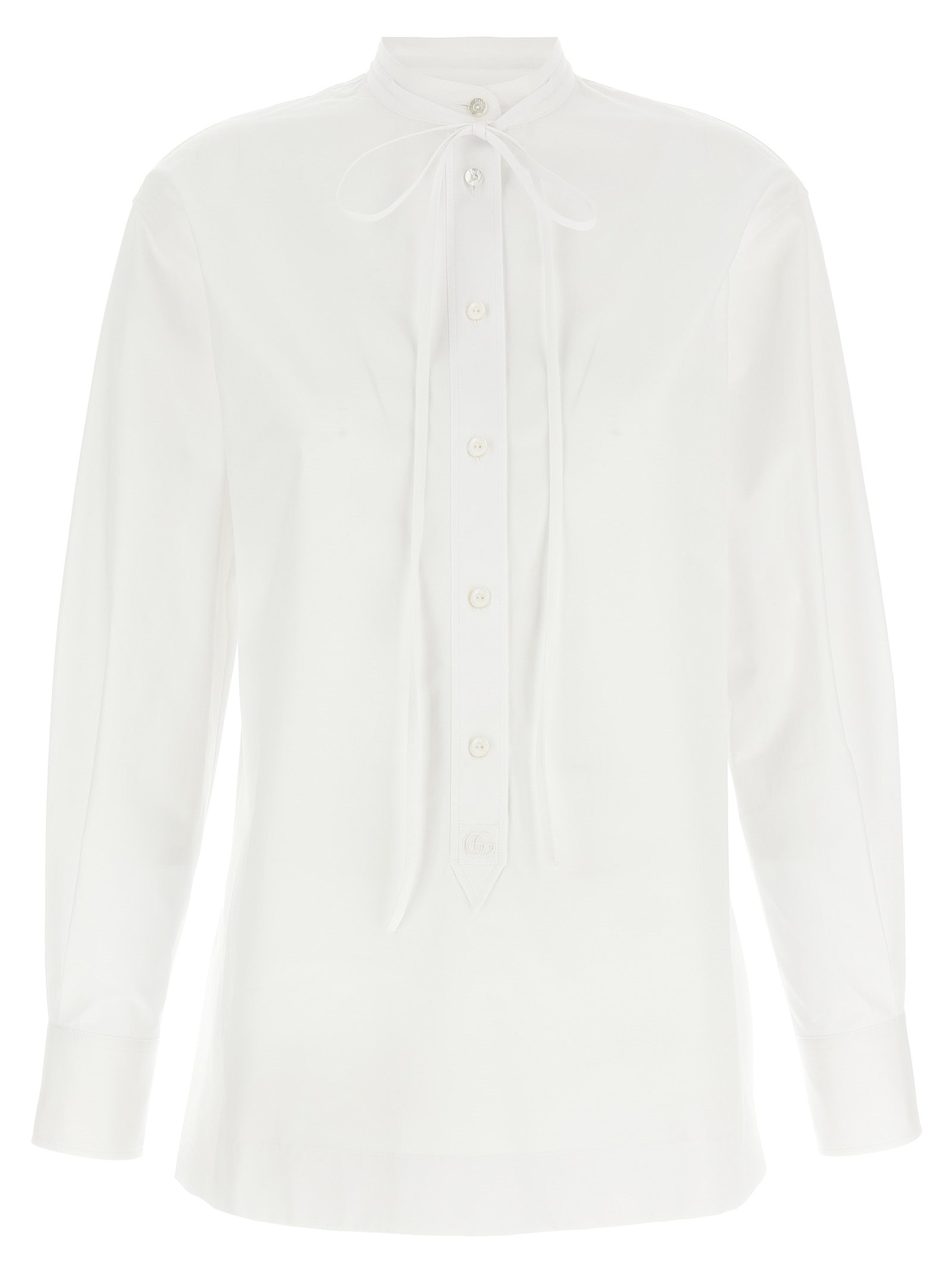 Gucci White Cotton Poplin Blouse with Stripe Collar and Double G Embroidery