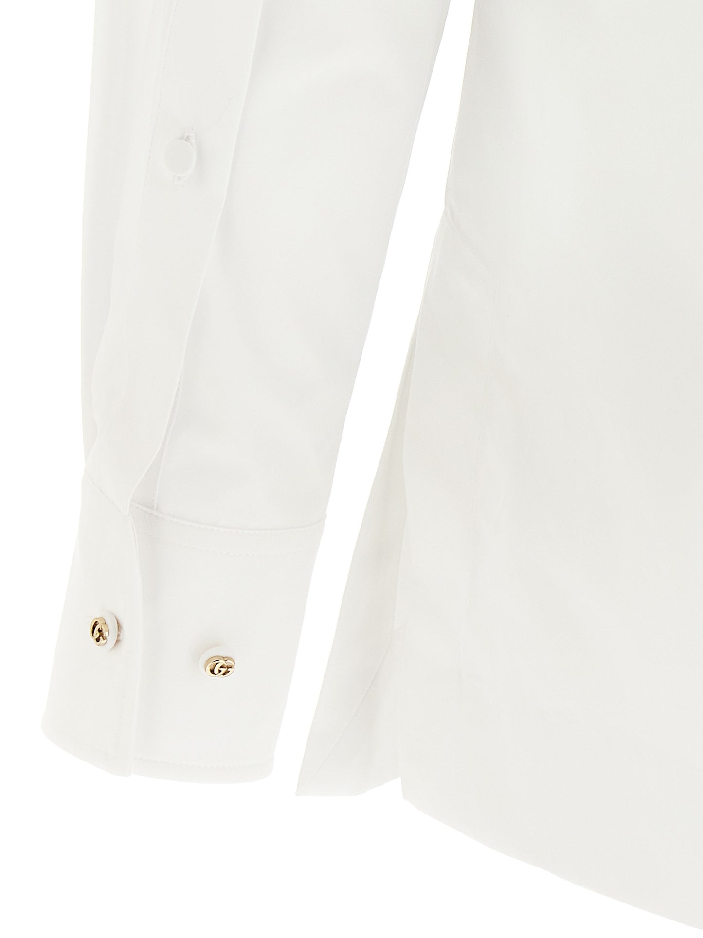 Gucci White Cotton Poplin Blouse with Stripe Collar and Double G Embroidery