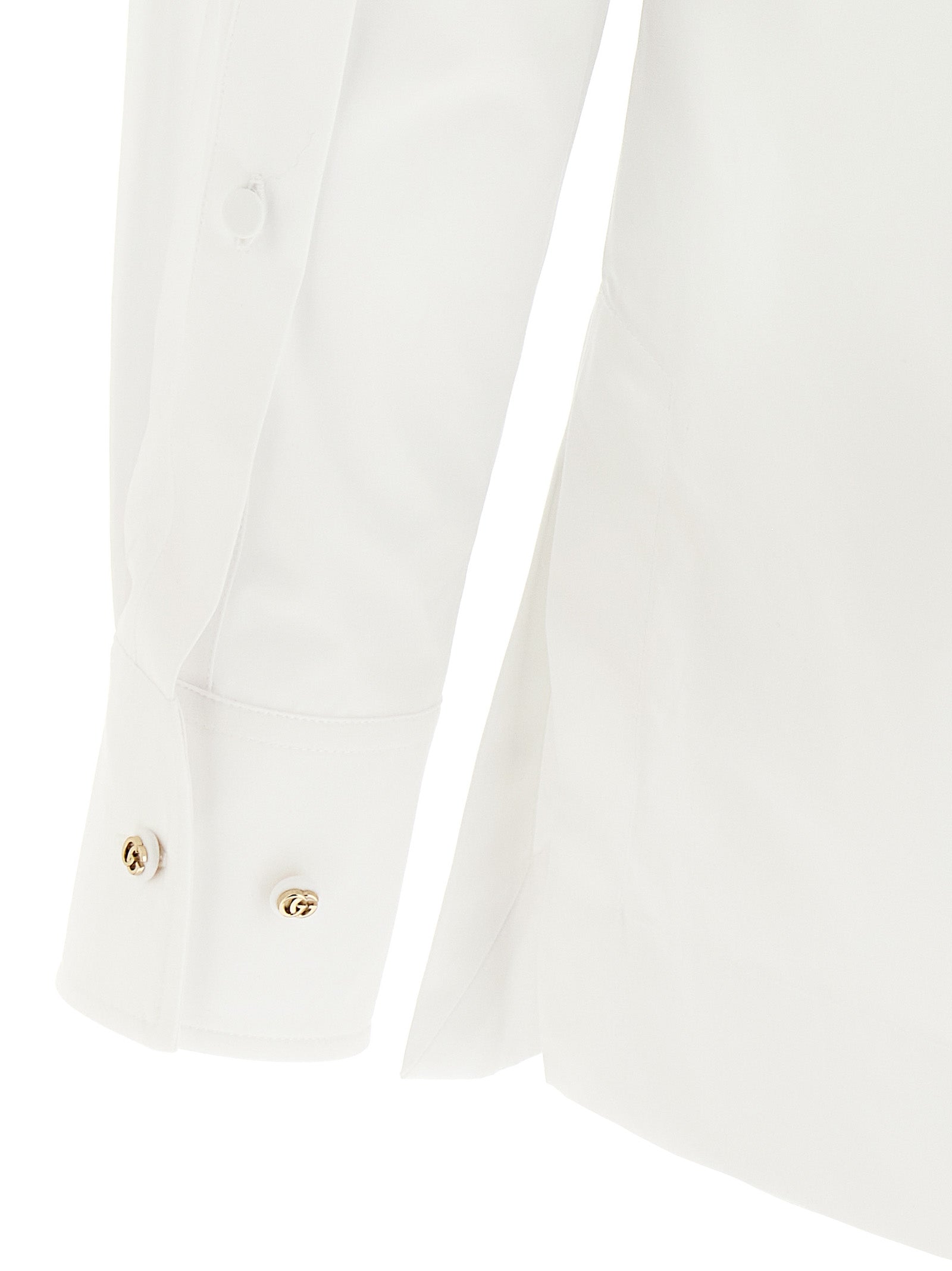 Gucci White Cotton Poplin Blouse with Stripe Collar and Double G Embroidery
