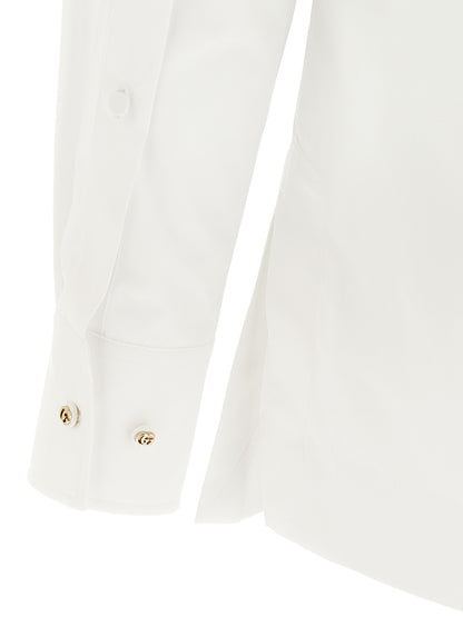 Gucci White Cotton Poplin Blouse with Stripe Collar and Double G Embroidery