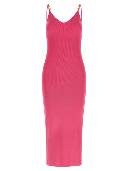 Versace Fuchsia Stretch Ribbed Knit Midi Dress