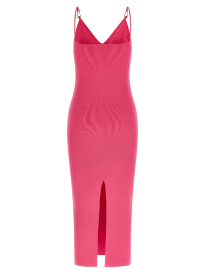 Versace Fuchsia Stretch Ribbed Knit Midi Dress